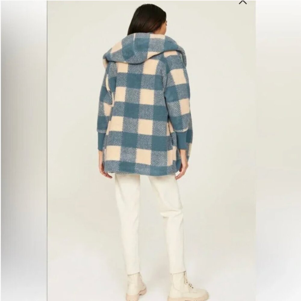 Hatch Maternity Coco Jacket One Size Blue Gingham Plaid Shawl Collar Shearling - Picture 4 of 9